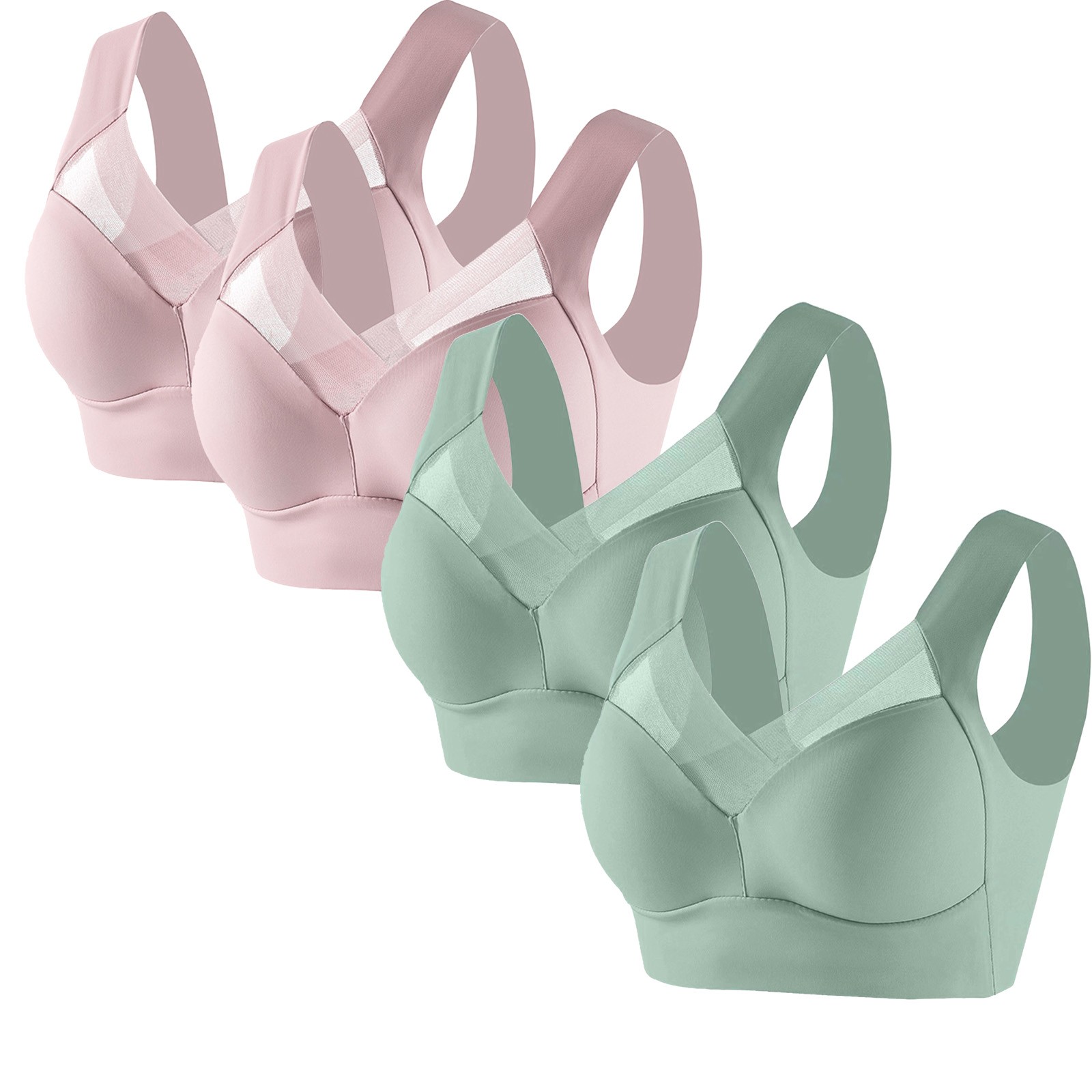 4 Pieces of Womens Seamless Wirefree Bras Comfortable Wireless Bras No Underwire Padded Push Up Soft Back Smoothing Bra